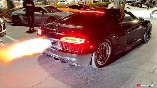 Twin Turbo Audi R8 vs TT Lamborghini Huracan Rev Battle!