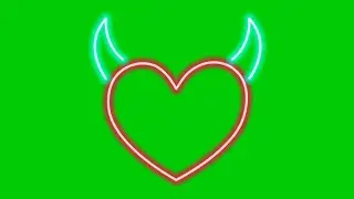 Animated Neon Heart devil in Green Screen background | 4K