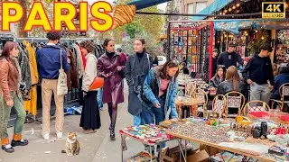 Paris, France 🇫🇷 - Paris Walk 4K City Center 🥐, Flea Market & Food Tour