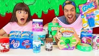 TESTANDO SLIMES DIFERENTES DE TODOS OS TIPOS (SLIME DE KETCHUP, CHOCOLATE, PUM E GELO)