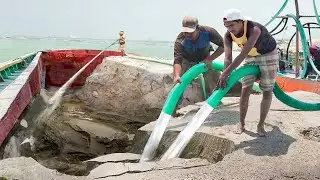 Primitive Techniques of Unloading Tons of Sand From Bulk Carrier Ship