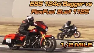 Harley Street Glide vs Buell 1125CR - 1/2 Mile Race