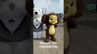 Белый мишка и чебурашка в Майкопе. аниматоры и ростовые куклы в Майкопе. Наш сайт праздник01.рф