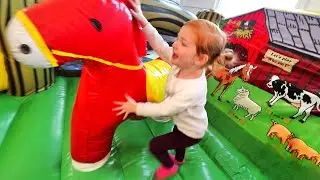 FAMILY DAY with Adley and Baby Brother!! pretend play inflatable spirit the horse and farm animals!