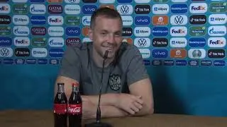 Stanislav Cherchesov, Artem Dzyuba - Belgium v Russia - Pre-Match Press Conference - Euro 2020