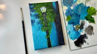 Street lamp painting/ rain painting/acrylic painting tutorial/ acrylic painting for beginners