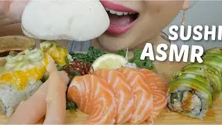 SUSHI *Premium Rolls, Salmon Sashimi with GIANT Mango Mochi Relaxing ASMR Eating Sounds | N.E