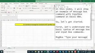 An example of message box command with InputBox command in Excel VBA