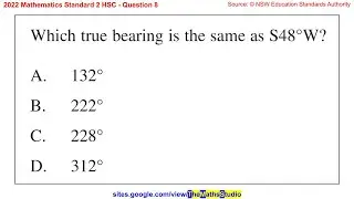 2022 Maths Standard 2 HSC Q8 How to convert a compass bearing direction to a true bearing