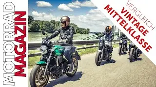 Vergleich Retrobikes der Mittelklasse - Kawa Z650RS, Yamaha XSR700, Triumph Street Twin, Guzzi V7