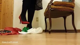 Countdown to Christmas 3: Wrapping Paper Crush in Red Pumps and Opaque Tights