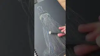 Quick Fashion Sketch On Black Paper With Colored Pencils