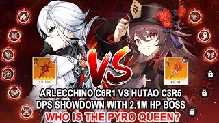 Arlecchino C6R1 vs Hutao C3R5 DPS Showdown with 2.1M HP Boss  - Who is the Pyro Queen?