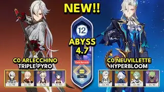 NEW Spiral Abyss 4.7 Floor 12 (9 Stars) C0 ARLECCHINO TRIPLE PYRO & C0 NEUVILLETTE HYPERBLOOM