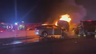 Cars engulfed in flames after crash on I-80