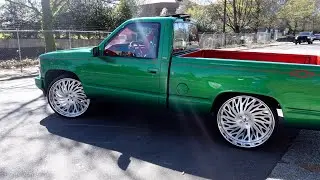 WhipAddict: Custom Green 98' Chevy Silverado Short Bed on 26s With A Red Interior! Sprayed by Jolly