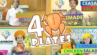 Easy Recipes for Kids | 4 CHICKEN PLATES 🍗🍗🍗 🍗   Caesar, Chinese, Pita & Apples!