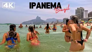 🇧🇷 4K IPANEMA BEACH WITH CRYSTAL CLEAR WATER AND STRONG WAVES