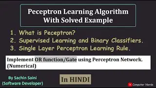 Perceptron learning algorithm (Single Layer) with OR Gate Implementation Numerical in HINDI