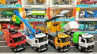 Diecast Model Cars Of Fire Truck, Tow Truck, Dump Truck, Road Sweeper Truck