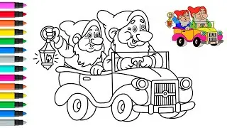 Dwarves are driving a car 🚗 Painting and Coloring for Kids & Toddlers