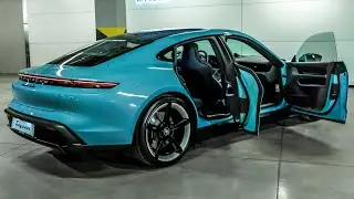 2023 Blue Porsche Taycan Turbo - Luxury Sedan in Detail 4K