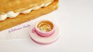 Тарелочка с чашечкой чая из полимерной глины, кулинарная миниатюра