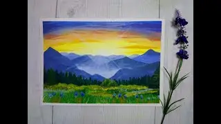 Easy Mountain Sunrise Acrylic Painting | Painting for Beginners | How to paint a Simple Landscape