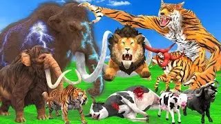 Giant Tiger Wolf Fight Mammoth Vs Lion Tiger Bull Attack Cow Elephant Buffalo Save By Zombie Mammoth