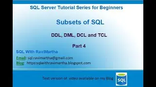 Subsets of SQL | DDL | DML | DCL | TCL |Data Definition|Data Manipulation, Data /Transaction Control