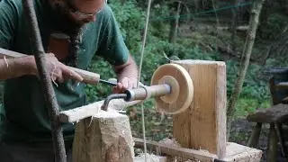 Turning a bowl on a foot powered pole lathe