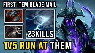 WTF First Item Blade Mail 1v5 Run At Everyone 100% Max Static Link Unlimited Shock Razor Dota 2