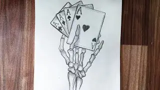 How To Draw Skeleton Hand Holding Aces Cards || Tattoo Drawing Tutorial