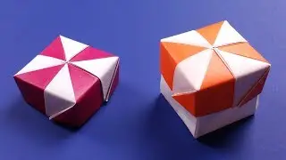 Origami Pinwheel Box with Lid - DIY Candy Cane Paper Box Easy Tutorial