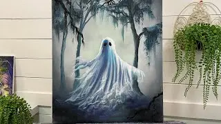 How To Paint A Ghost Acrylic HALLOWEEN Painting Tutorial 👻🎃 step by step