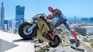 GTA5 SPIDERMAN Epic Motorcycle Stunt\Fails - (Active ragdoll physics) 61