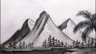 How to draw mountains with  pencil step by step