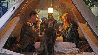 Tipi Tent CAMPING in RAIN with our DOG [ Relaxing, Cosy shelter in Sleepy weather | ASMR ]