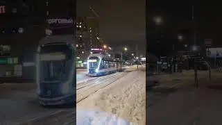 Moscow tram Vityaz in snow 2022-12