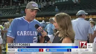 UNC baseball coach Forbes and player Donofrio speak after Super Regional sweep