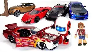 Cartoon Sports cars and mechanic Robot