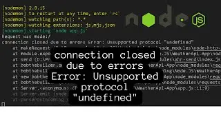 connection closed due to errors Error: Unsupported protocol undefined || Solved