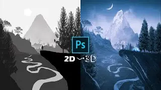 MIDNIGHT CAMPING - Turn a Sketch into 3D Photoshop | MATTE PAINTING | Speed Art