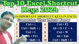 🔥10 Important Shortcuts In Ms Excel| 🤔Top 10 Excel Shortcut Keys 2024 | 🤗Computer user must Know