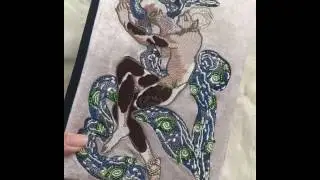 Book clutch with Leon Bakst sketch. Machine embroidery