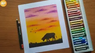 Big Bull in the Field Drawing Scenery - Tutorial for Beginners