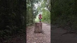 shoulder ride in the woods, trail to the waterfalls