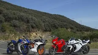 SMALL SPORTBIKE SHOOTOUT | RC390 vs YZF-R3 vs CBR300R vs Ninja 300 | ON TWO WHEELS