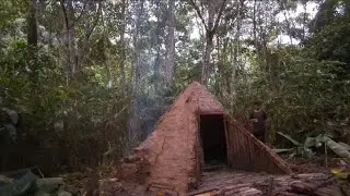 Building a hunter hut and camping , ASMR relaxing adventure bushcraft camping.part 2