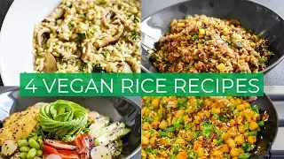 4 VEGAN RICE RECIPES | Fried Rice | Sushi Buddha Bowl | Risotto | Coconut Chickpea Rice